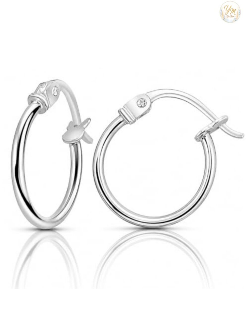 Sterling Silver Hoop Earrings 20mm Round Polished Lightweight Click-Top